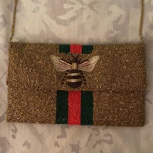 Moyna clutch gold purse with gold chain